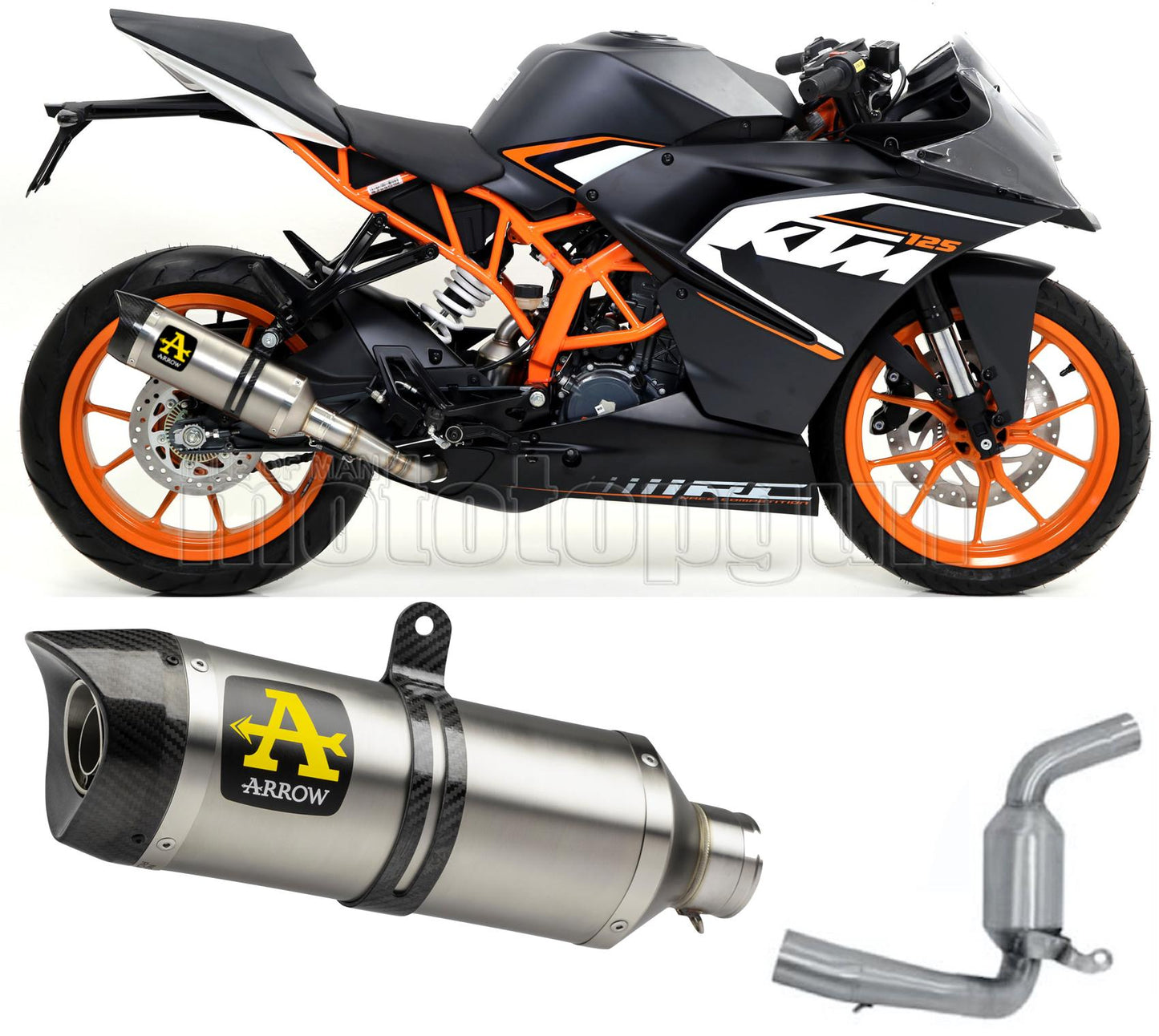 SCARICO COMPLETO OMOLOGATO OPEN ARROW THUNDER IN ALLUMINIO CON FONDELLO IN CARBY COMPATIBILE CON KTM RC 125 15/16