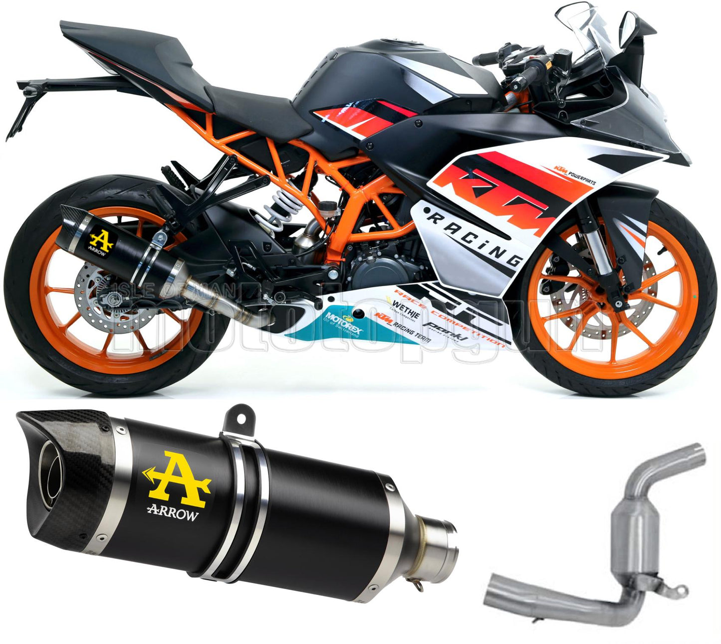 SCARICO COMPLETO OMOLOGATO OPEN ARROW THUNDER IN ALLUMINIO NERO CON FONDELLO IN CARBY COMPATIBILE CON KTM RC 390 15/16
