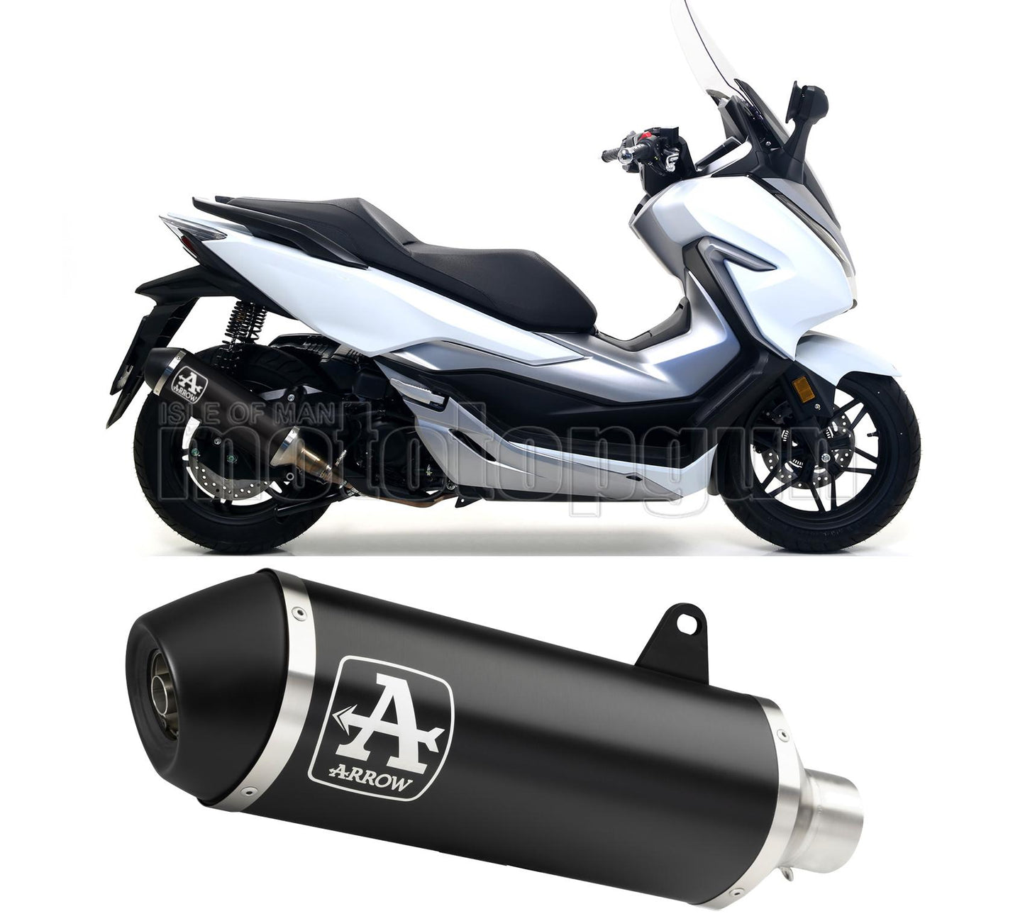 RACCORDO OPEN ARROW URBAN IN ALLUMINIO NERO CON FONDELLO IN INOX NERO COMPATIBILE CON HONDA FORZA 300 18/20