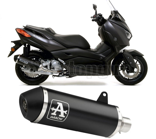 RACCORDO OPEN ARROW URBAN IN ALLUMINIO NERO CON FONDELLO IN INOX NERO COMPATIBILE CON YAMAHA XMAX X-MAX 125 18/20