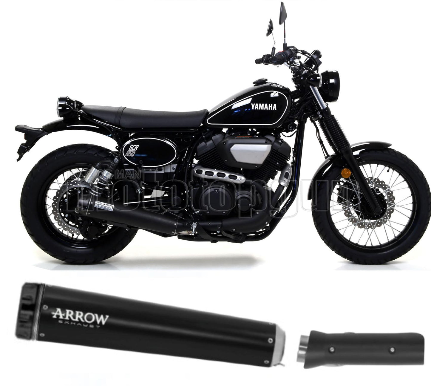 SCARICO RACE ARROW REBEL IN ALLUMINIO NERO CON FONDELLO IN ALLUMINIO NERO COMPATIBILE CON YAMAHA SCR 950 17/20