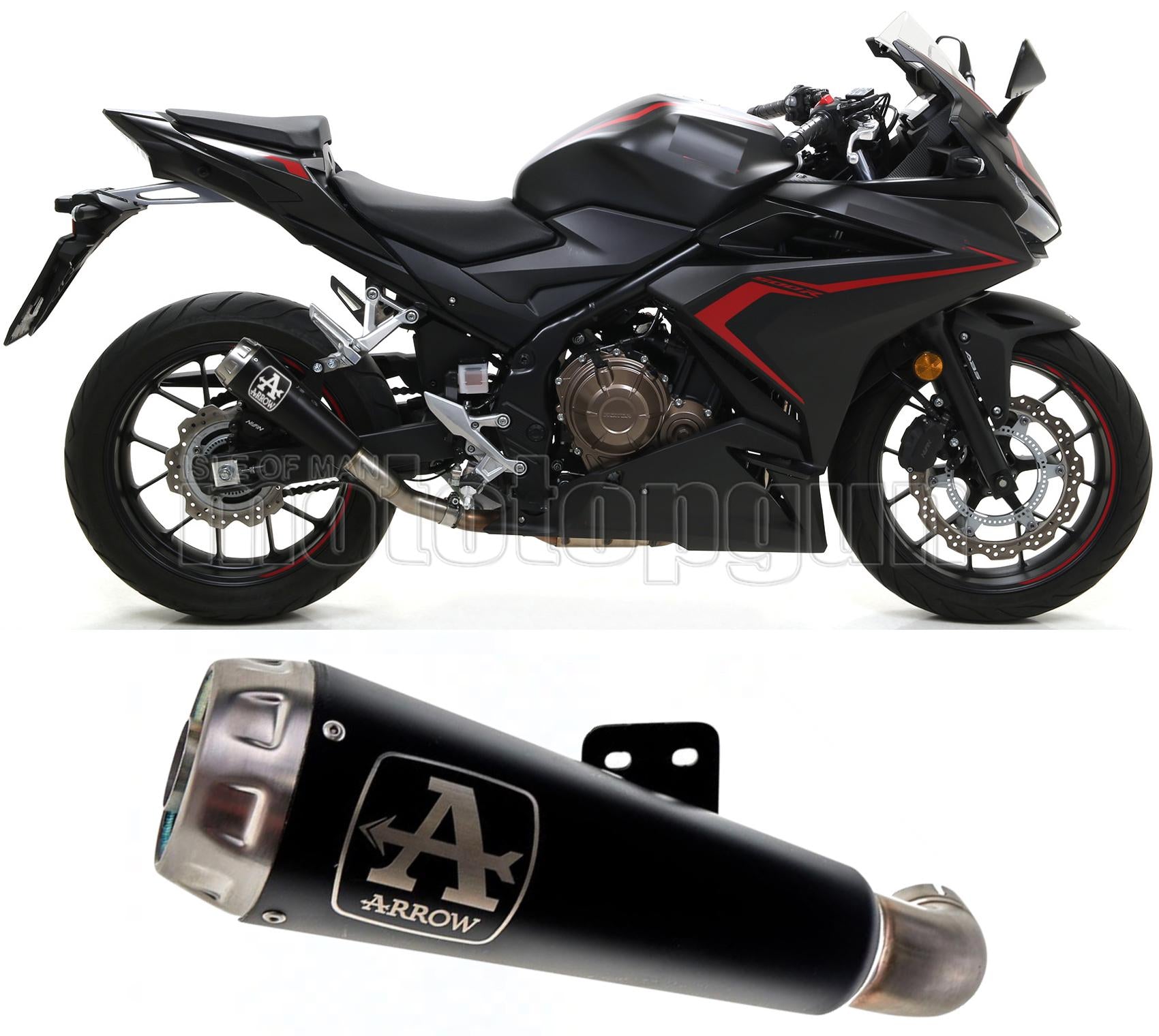 SCARICO OMOLOGATO OPEN ARROW PRO-RACE IN NICHROM NERO CON FONDELLO IN INOX COMPATIBILE CON HONDA CBR 500 R 19/20