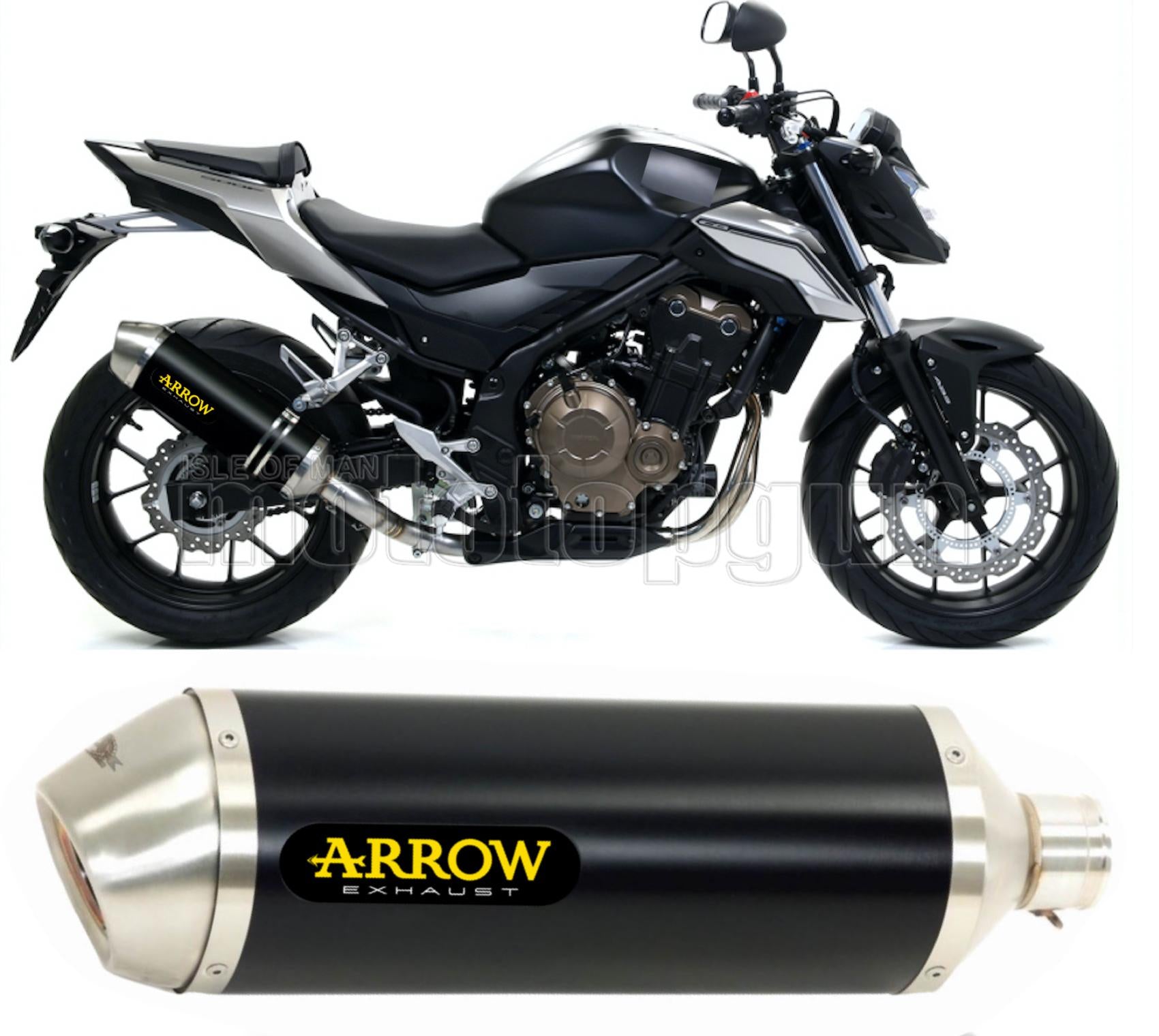 SCARICO COMPLETO OMOLOGATO OPEN ARROW RACE-TECH IN ALLUMINIO NERO CON FONDELLO IN INOX COMPATIBILE CON HONDA CB 500 F 16/18