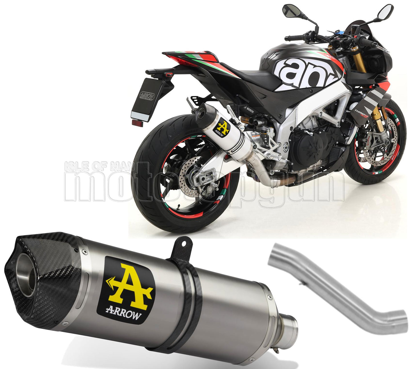 SCARICO OMOLOGATO OPEN ARROW RACE-TECH IN TITANIO CON FONDELLO IN CARBY COMPATIBILE CON APRILIA TUONO V4 1100 FACTORY 19/20