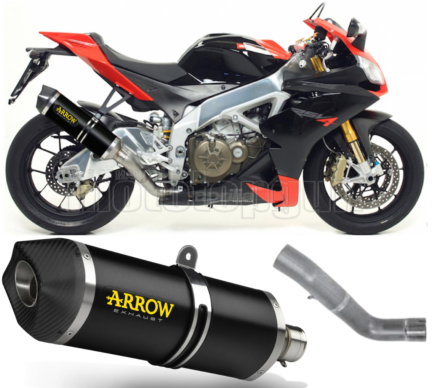 SCARICO COMPLETO OMOLOGATO OPEN ARROW RACE-TECH IN ALLUMINIO NERO CON FONDELLO IN CARBY COMPATIBILE CON APRILIA RSV4 RSV-4 FACTORY 09/15