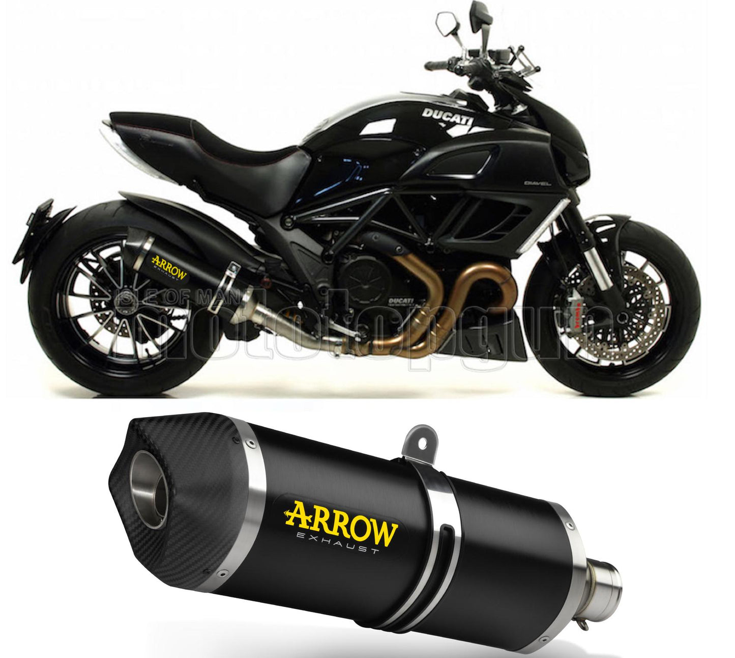 SCARICO COMPLETO OMOLOGATO OPEN ARROW RACE-TECH IN ALLUMINIO NERO CON FONDELLO IN CARBY COMPATIBILE CON DUCATI DIAVEL 11/16