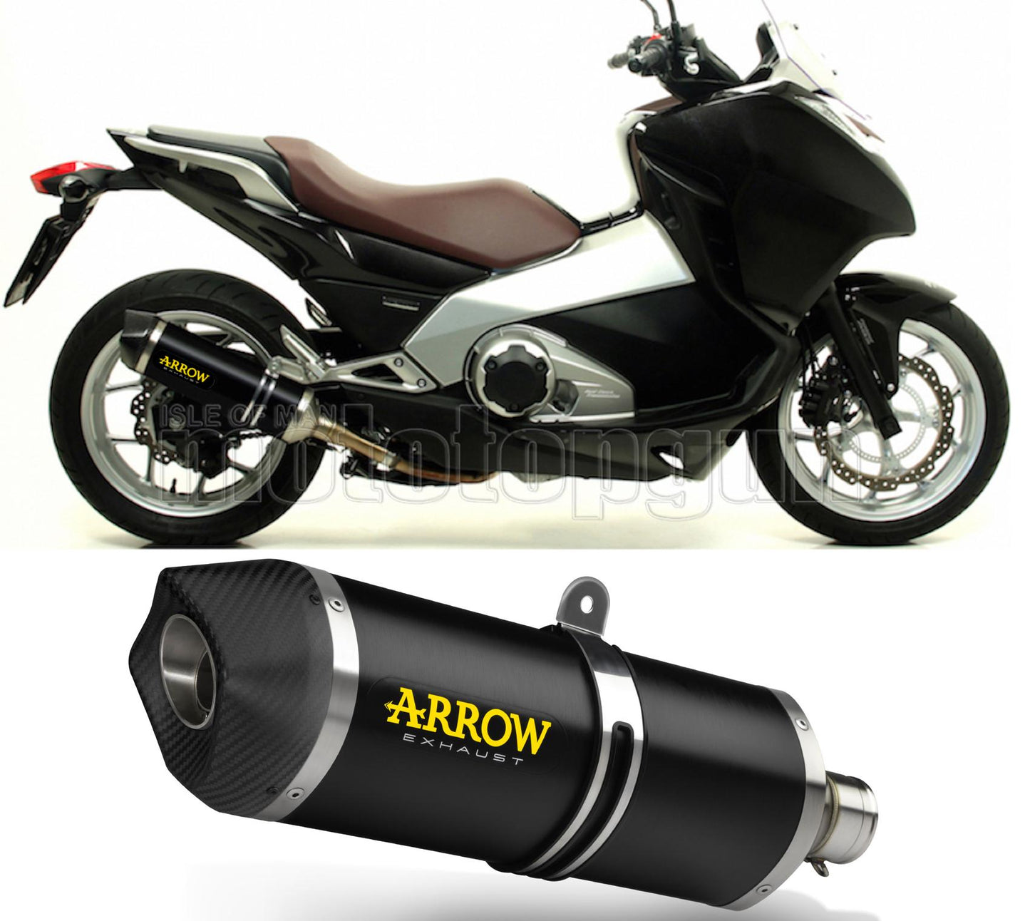 SCARICO COMPLETO OMOLOGATO OPEN ARROW RACE-TECH IN ALLUMINIO NERO CON FONDELLO IN CARBY COMPATIBILE CON HONDA INTEGRA 700 12/13