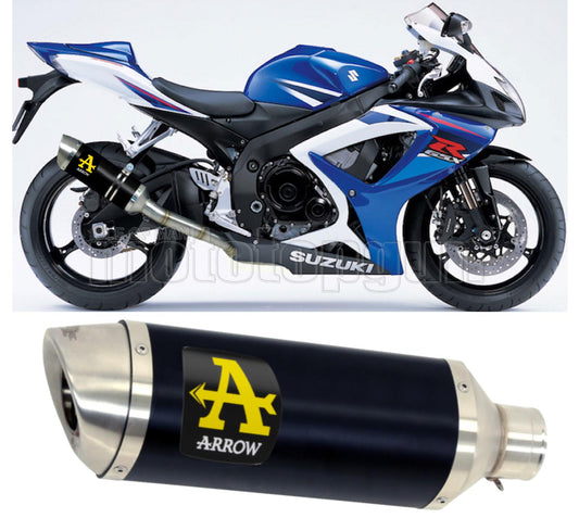 SCARICO COMPLETO OMOLOGATO OPEN DOPPIO TERMINALE ARROW THUNDER IN ALLUMINIO NERO CON FONDELLO IN INOX COMPATIBILE CON SUZUKI GSX-R 600 IE 06/07