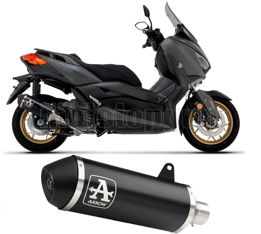 RACCORDO OPEN ARROW URBAN IN ALLUMINIO NERO CON FONDELLO IN INOX NERO COMPATIBILE CON YAMAHA XMAX X-MAX 300 17/20