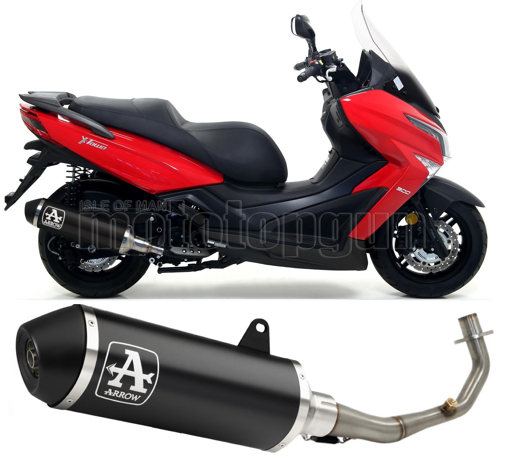 RACCORDO OPEN ARROW URBAN IN ALLUMINIO NERO CON FONDELLO IN INOX NERO COMPATIBILE CON KYMCO X-TOWN 300 17/20