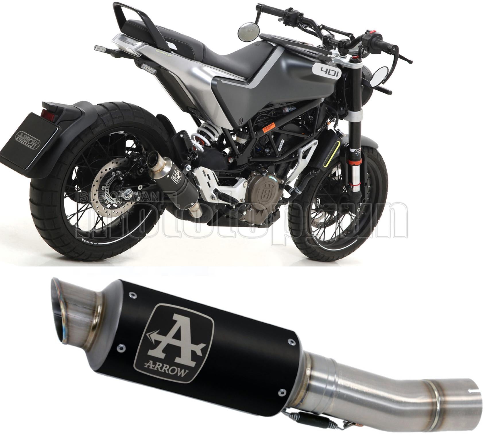 SCARICO OMOLOGATO ARROW GP2 GP-2 IN NICHROM NERO CON FONDELLO IN INOX COMPATIBILE CON HUSQVARNA SVARTPILEN 401 20/23