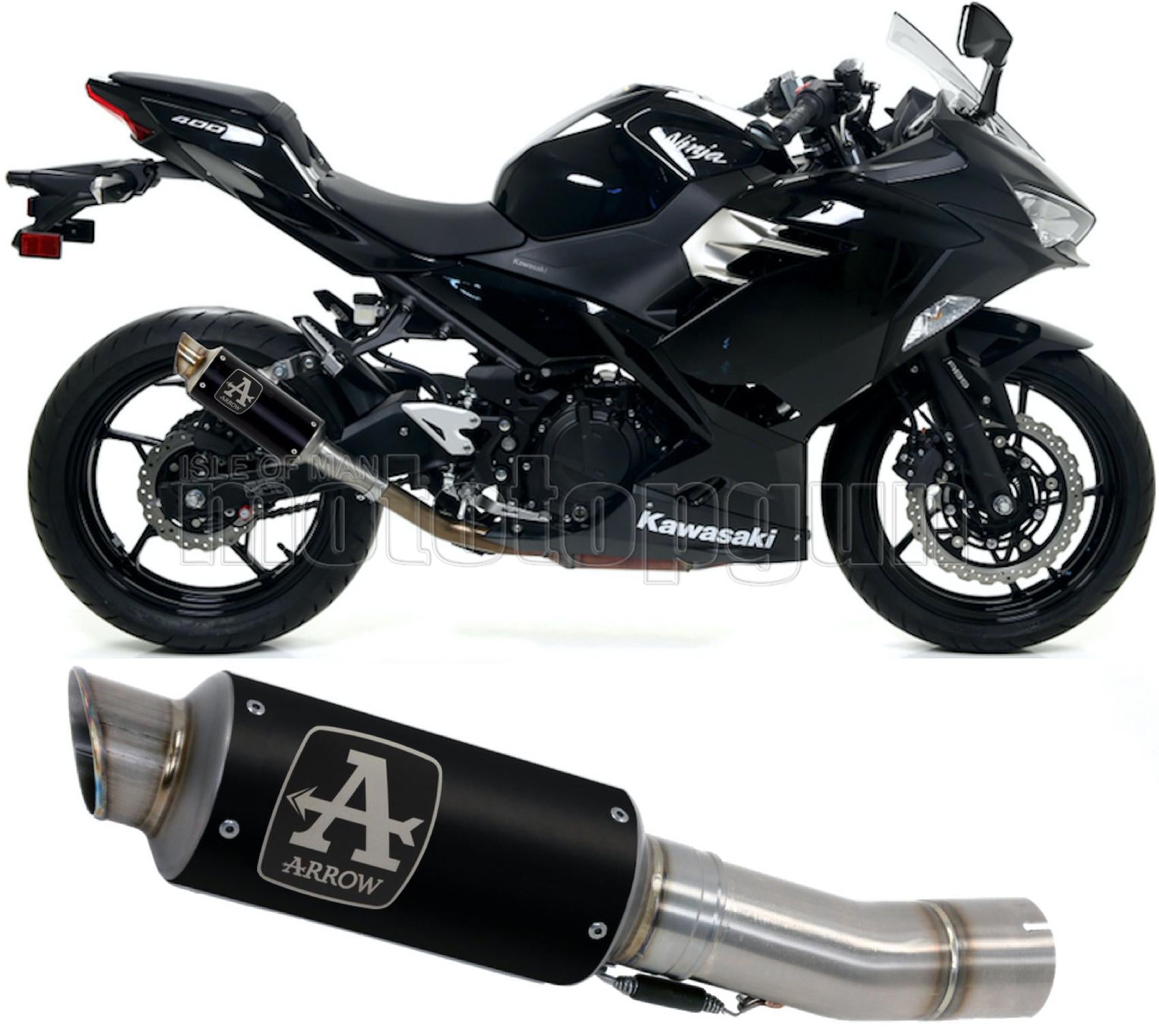 SCARICO COMPLETO OMOLOGATO CATALIZZATO ARROW GP2 GP-2 IN NICHROM NERO CON FONDELLO IN INOX COMPATIBILE CON KAWASAKI NINJA 400 18/21
