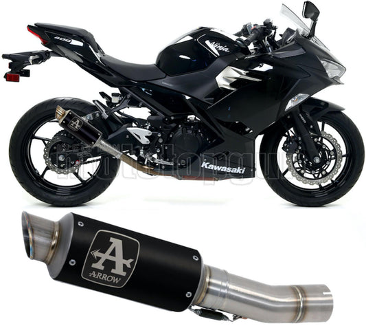 SCARICO COMPLETO OMOLOGATO CATALIZZATO ARROW GP2 GP-2 IN NICHROM NERO CON FONDELLO IN INOX COMPATIBILE CON KAWASAKI NINJA 400 18/21