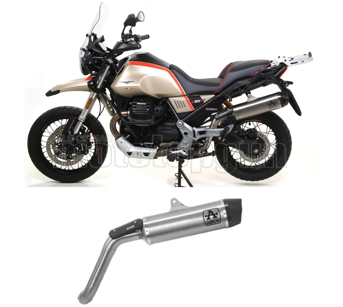 SCARICO OMOLOGATO ARROW INDY-RACE IN TITANIO CON FONDELLO IN CARBY COMPATIBILE CON MOTO GUZZI V85 TT 19/20