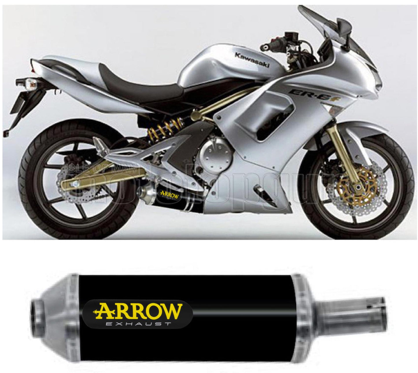 SCARICO COMPLETO OMOLOGATO OPEN BASSO ARROW MAXI RACE-TECH IN ALLUMINIO NERO CON FONDELLO IN INOX COMPATIBILE CON KAWASAKI ER6F ER-6F 05/11