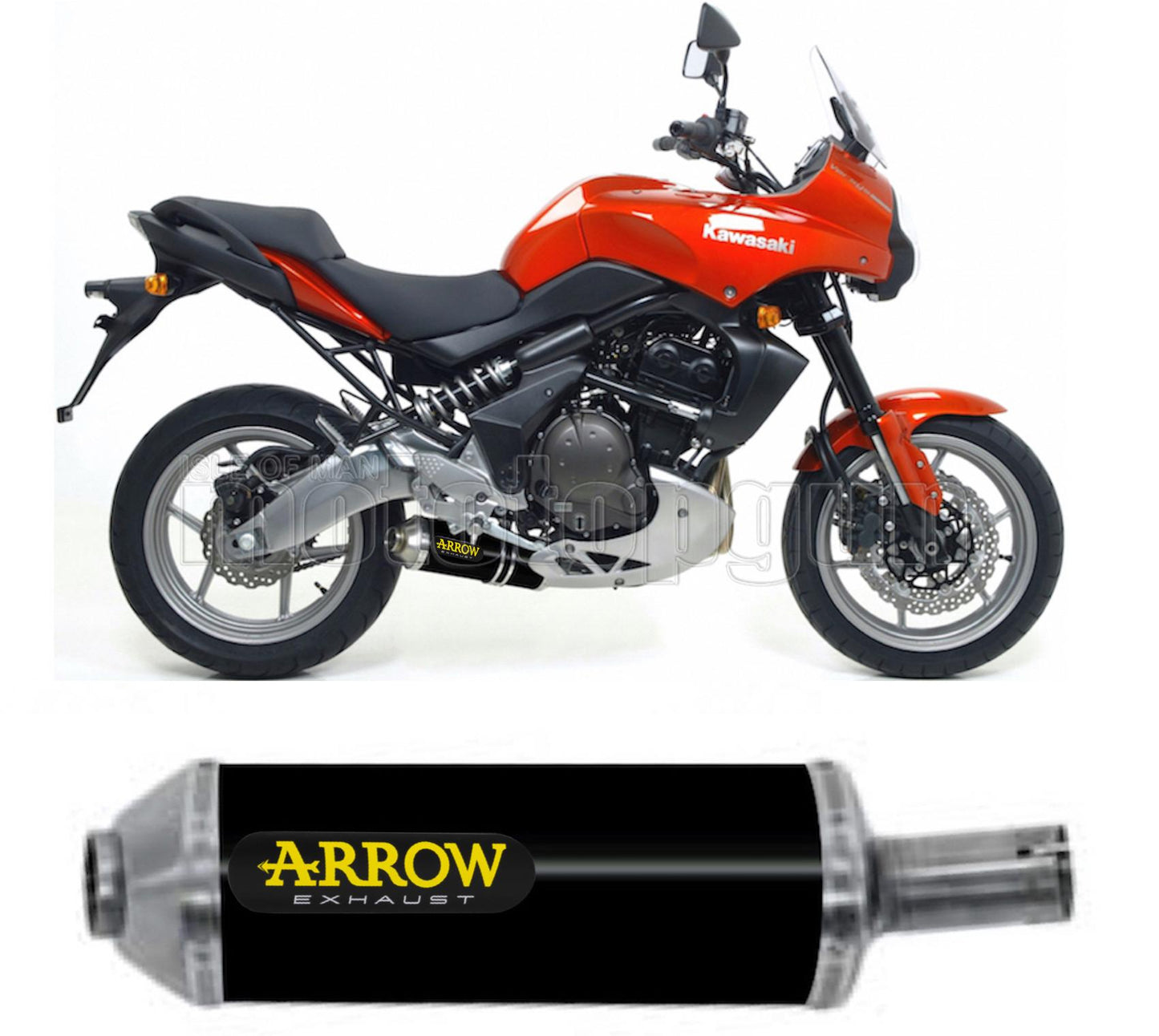SCARICO COMPLETO OMOLOGATO OPEN BASSO ARROW MAXI RACE-TECH IN ALLUMINIO NERO CON FONDELLO IN INOX COMPATIBILE CON KAWASAKI VERSYS 650 07/14