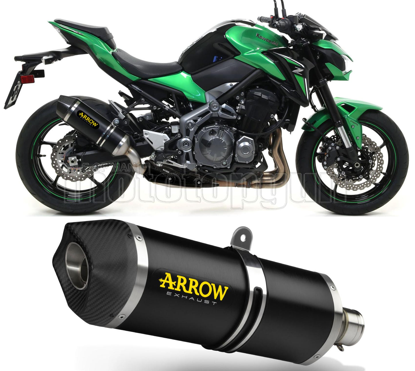 SCARICO OMOLOGATO DOPPIO TERMINALE ARROW RACE-TECH IN ALLUMINIO NERO CON FONDELLO IN CARBY COMPATIBILE CON KAWASAKI Z900 Z-900 A2 19/23