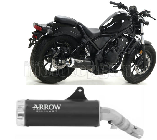 SCARICO RACE ARROW REBEL IN ALLUMINIO NERO CON FONDELLO IN ALLUMINIO COMPATIBILE CON HONDA CMX 500 REBEL 17/22