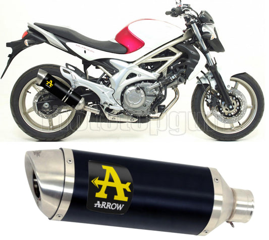 SCARICO COMPLETO OMOLOGATO OPEN ARROW THUNDER IN ALLUMINIO NERO CON FONDELLO IN INOX COMPATIBILE CON SUZUKI SVF 650 GLADIUS 09/15