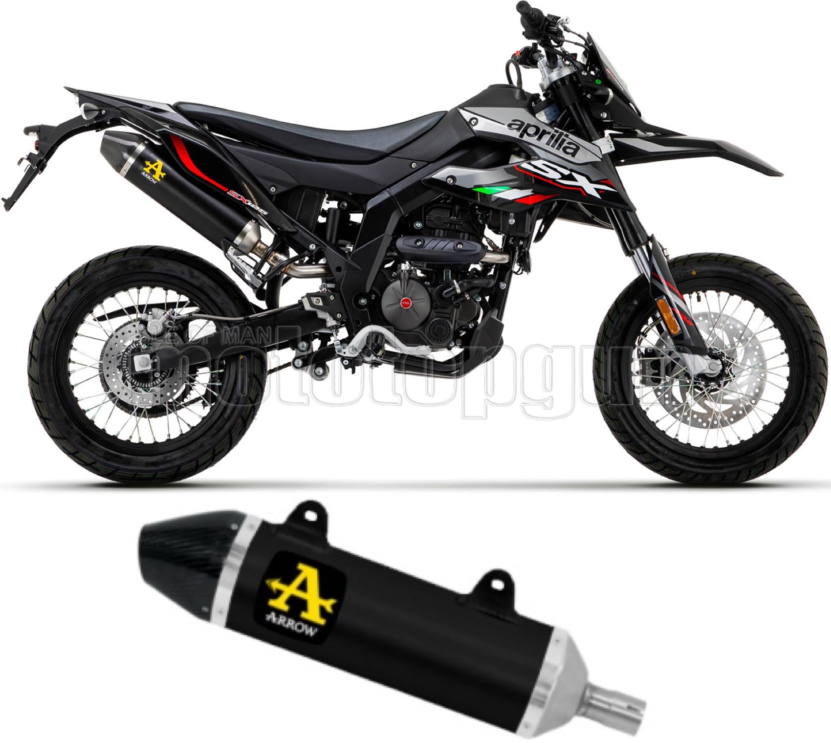 COLLETTORE OPEN ARROW THUNDER IN ALLUMINIO NERO CON FONDELLO IN CARBY COMPATIBILE CON APRILIA RX - SX 4T 125 18/20