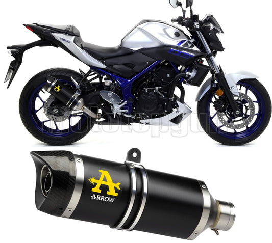SCARICO OMOLOGATO CATALIZZATO ARROW THUNDER IN ALLUMINIO NERO CON FONDELLO IN CARBY COMPATIBILE CON YAMAHA MT03 MT-03 18/19