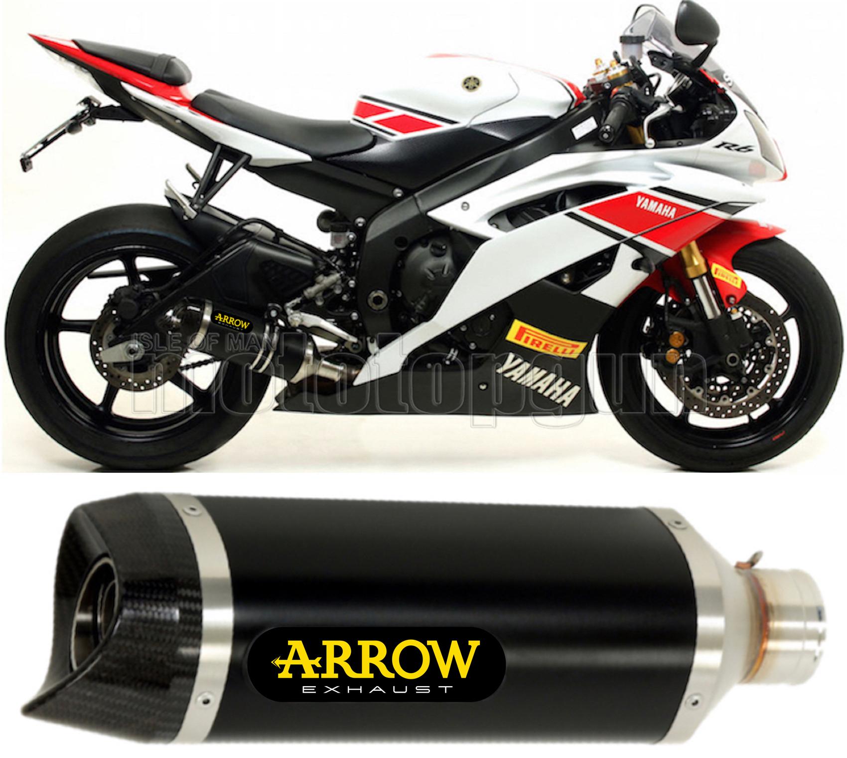 SCARICO COMPLETO OMOLOGATO OPEN BASSO ARROW THUNDER IN ALLUMINIO NERO CON FONDELLO IN CARBY COMPATIBILE CON YAMAHA YZF 600 R6 12/16