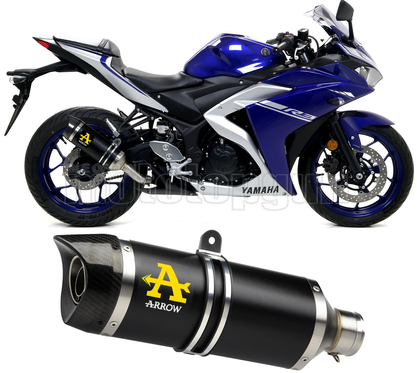 SCARICO OMOLOGATO CATALIZZATO ARROW THUNDER IN ALLUMINIO NERO CON FONDELLO IN CARBY COMPATIBILE CON YAMAHA YZF R3 15/17