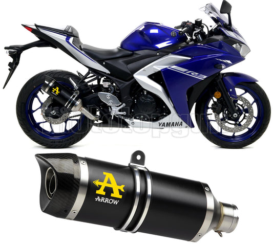 SCARICO OMOLOGATO CATALIZZATO ARROW THUNDER IN ALLUMINIO NERO CON FONDELLO IN CARBY COMPATIBILE CON YAMAHA YZF R3 2018
