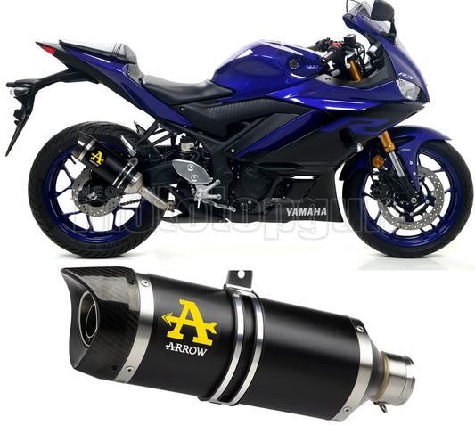 SCARICO OMOLOGATO CATALIZZATO ARROW THUNDER IN ALLUMINIO NERO CON FONDELLO IN CARBY COMPATIBILE CON YAMAHA YZF R3 21/23