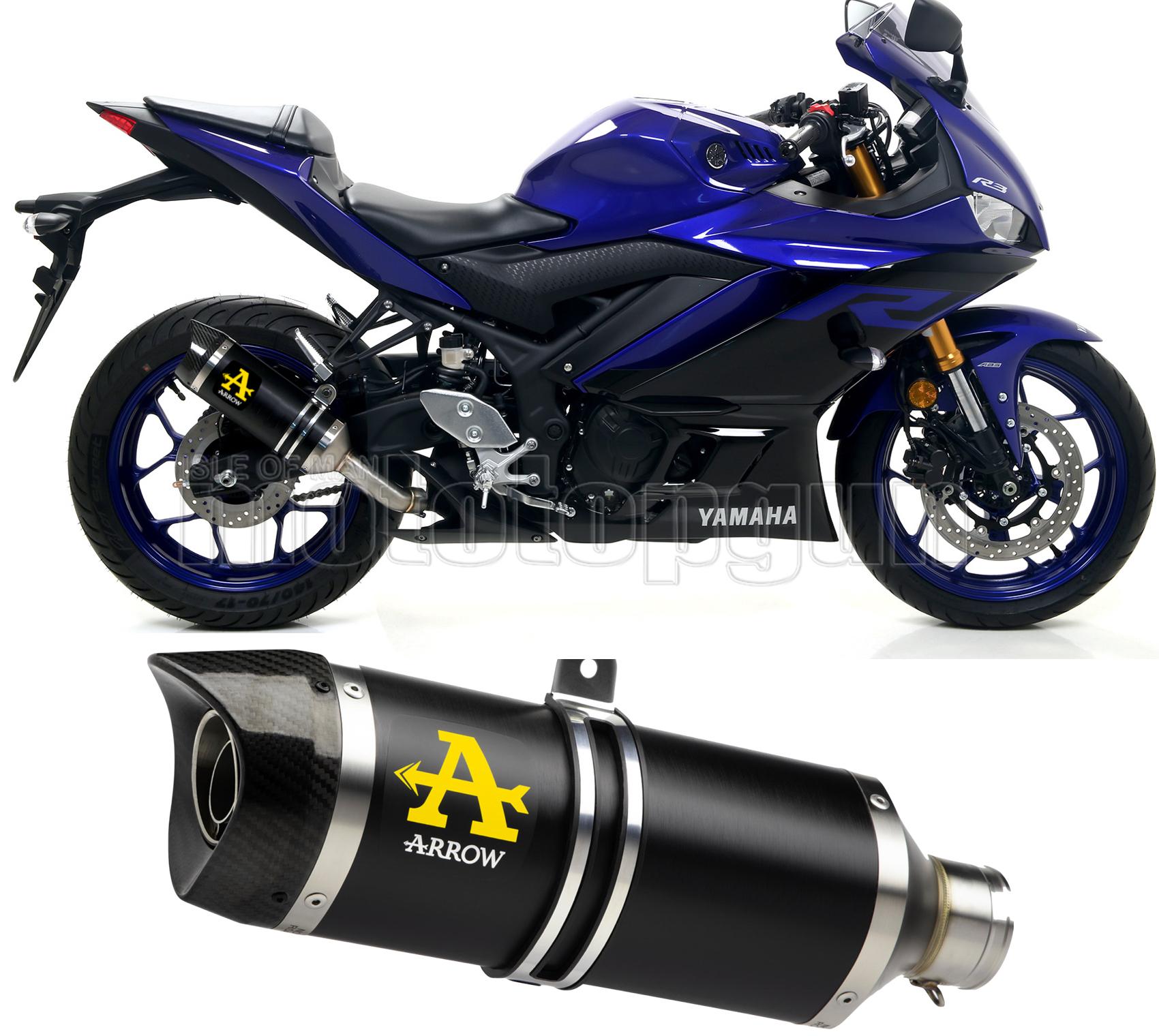 SCARICO OMOLOGATO CATALIZZATO ARROW THUNDER IN ALLUMINIO NERO CON FONDELLO IN CARBY COMPATIBILE CON YAMAHA YZF R3 21/23