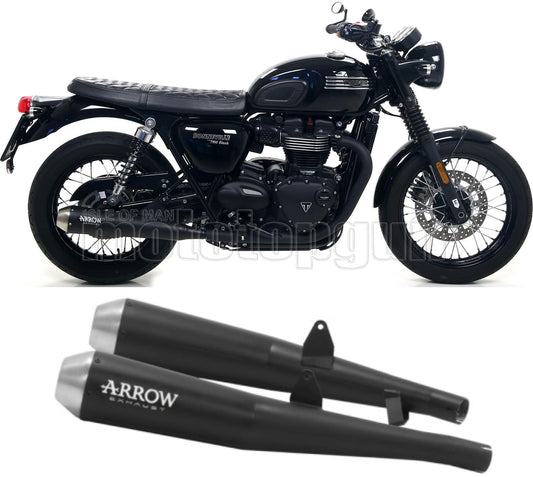 SCARICO OMOLOGATO CATALIZZATO ARROW PRO-RACING IN NICHROM NERO CON FONDELLO IN INOX COMPATIBILE CON TRIUMPH BONNEVILLE T100 17/20