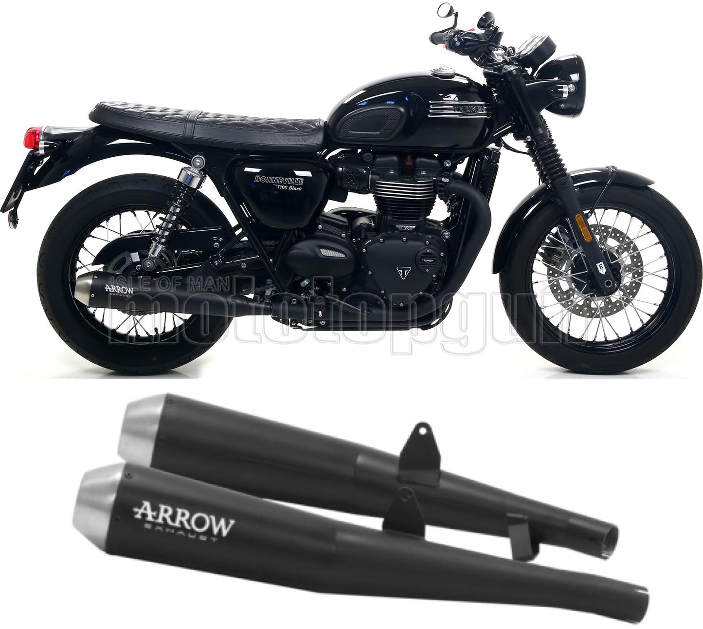 SCARICO OMOLOGATO CATALIZZATO ARROW PRO-RACING IN NICHROM NERO CON FONDELLO IN INOX COMPATIBILE CON TRIUMPH BONNEVILLE T100 17/20