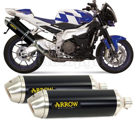 SCARICO COMPLETO OMOLOGATO OPEN ALTO ARROW RACE-TECH IN ALLUMINIO NERO CON FONDELLO IN INOX COMPATIBILE CON APRILIA TUONO 1000 R FACTORY 06/10