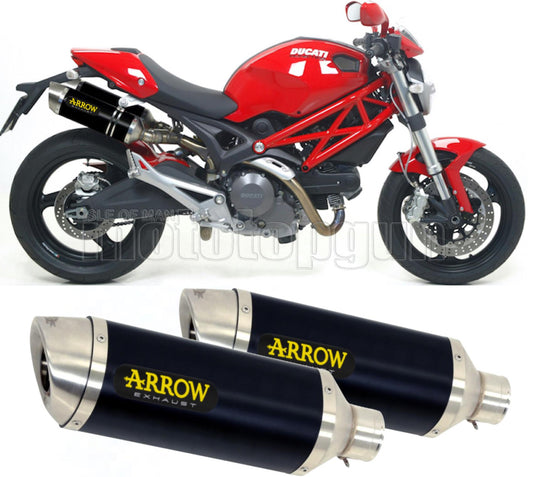 SCARICO COMPLETO OMOLOGATO OPEN ARROW THUNDER IN ALLUMINIO NERO CON FONDELLO IN INOX COMPATIBILE CON DUCATI MONSTER 696 08/14