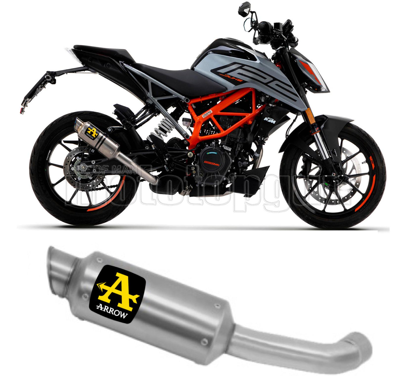 SCARICO OMOLOGATO OPEN ARROW GP2 GP-2 IN TITANIO CON FONDELLO IN INOX COMPATIBILE CON KTM DUKE 125 21/23