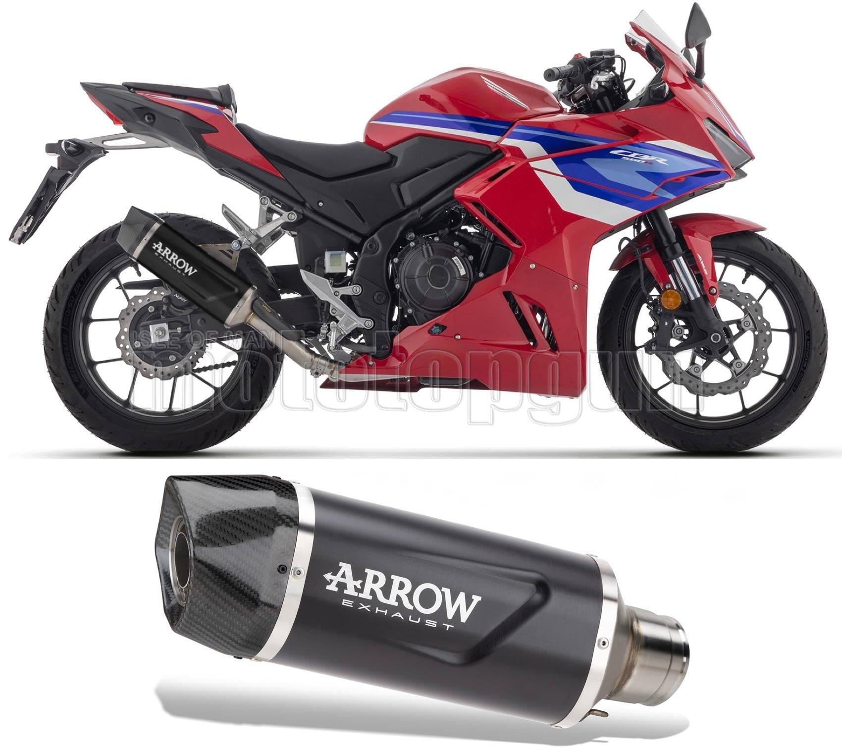 SCARICO OMOLOGATO ARROW INDY-RACE EVO IN ALLUMINIO NERO CON FONDELLO IN CARBY COMPATIBILE CON HONDA CBR 500 R 2024