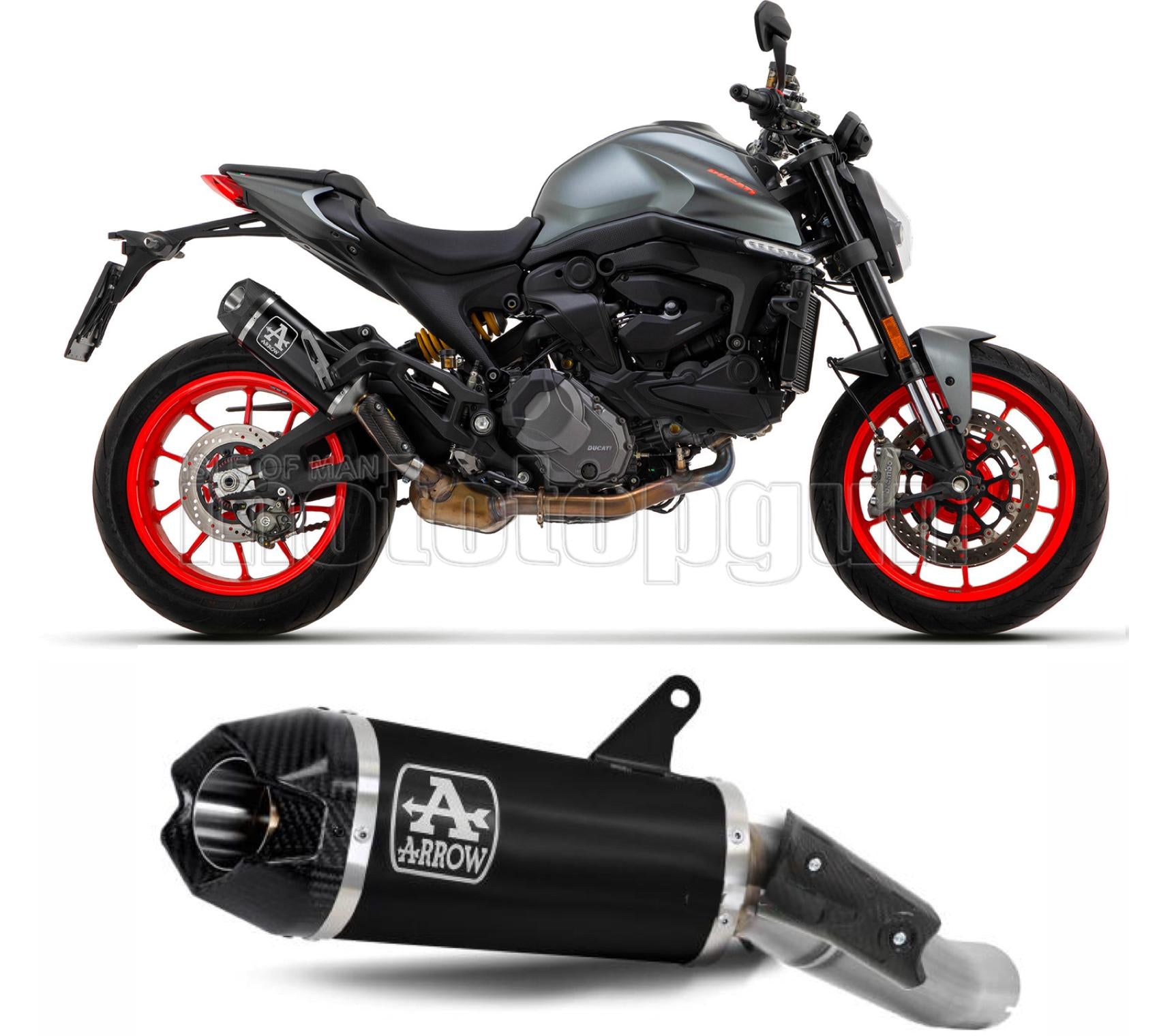 SCARICO OMOLOGATO OPEN ARROW INDY-RACE IN ALLUMINIO NERO CON FONDELLO IN TITANIO COMPATIBILE CON DUCATI MONSTER 937 + 21/23