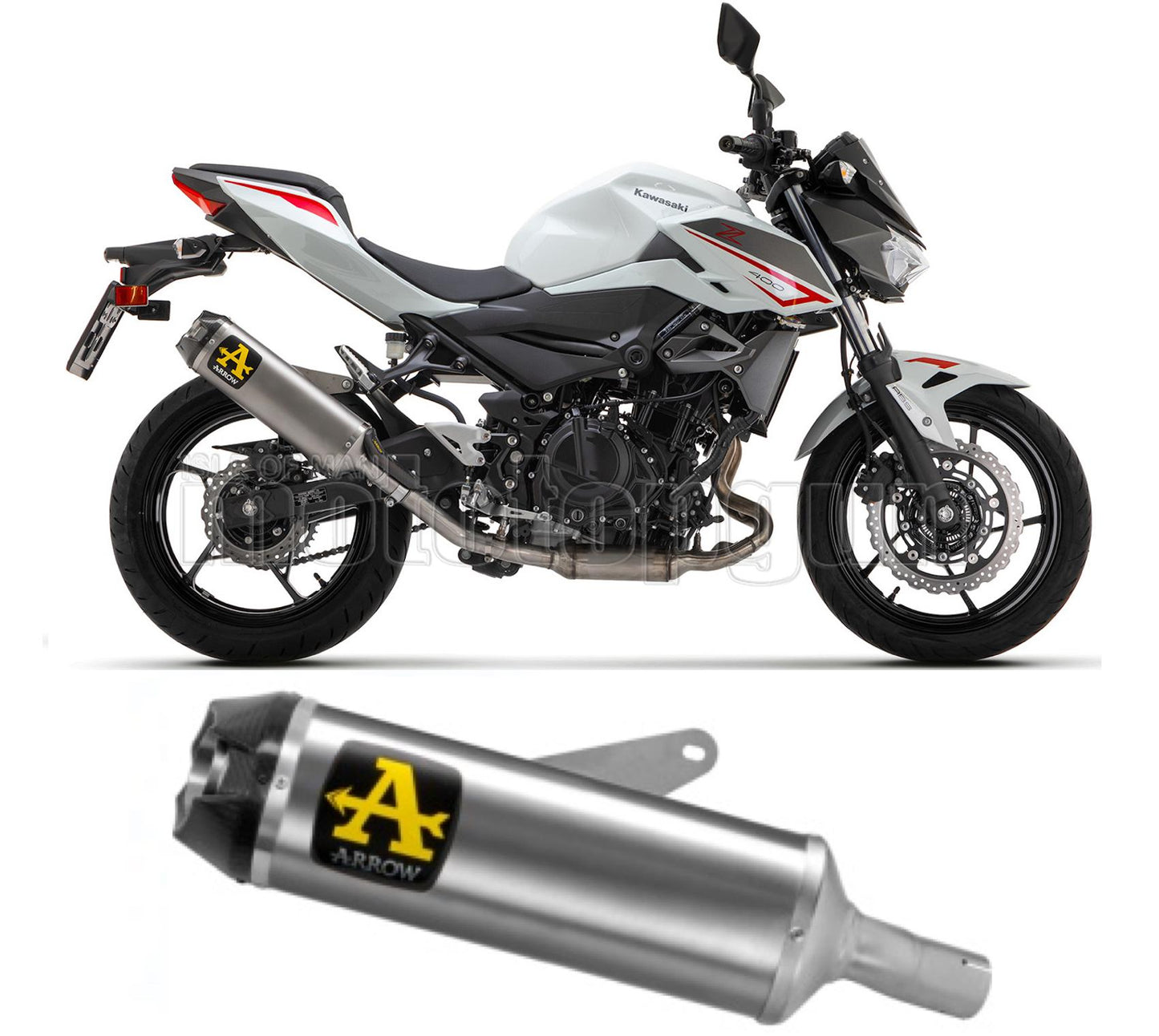 SCARICO OMOLOGATO ARROW INDY-RACE IN TITANIO CON FONDELLO IN CARBY COMPATIBILE CON KAWASAKI Z400 Z-400 2023