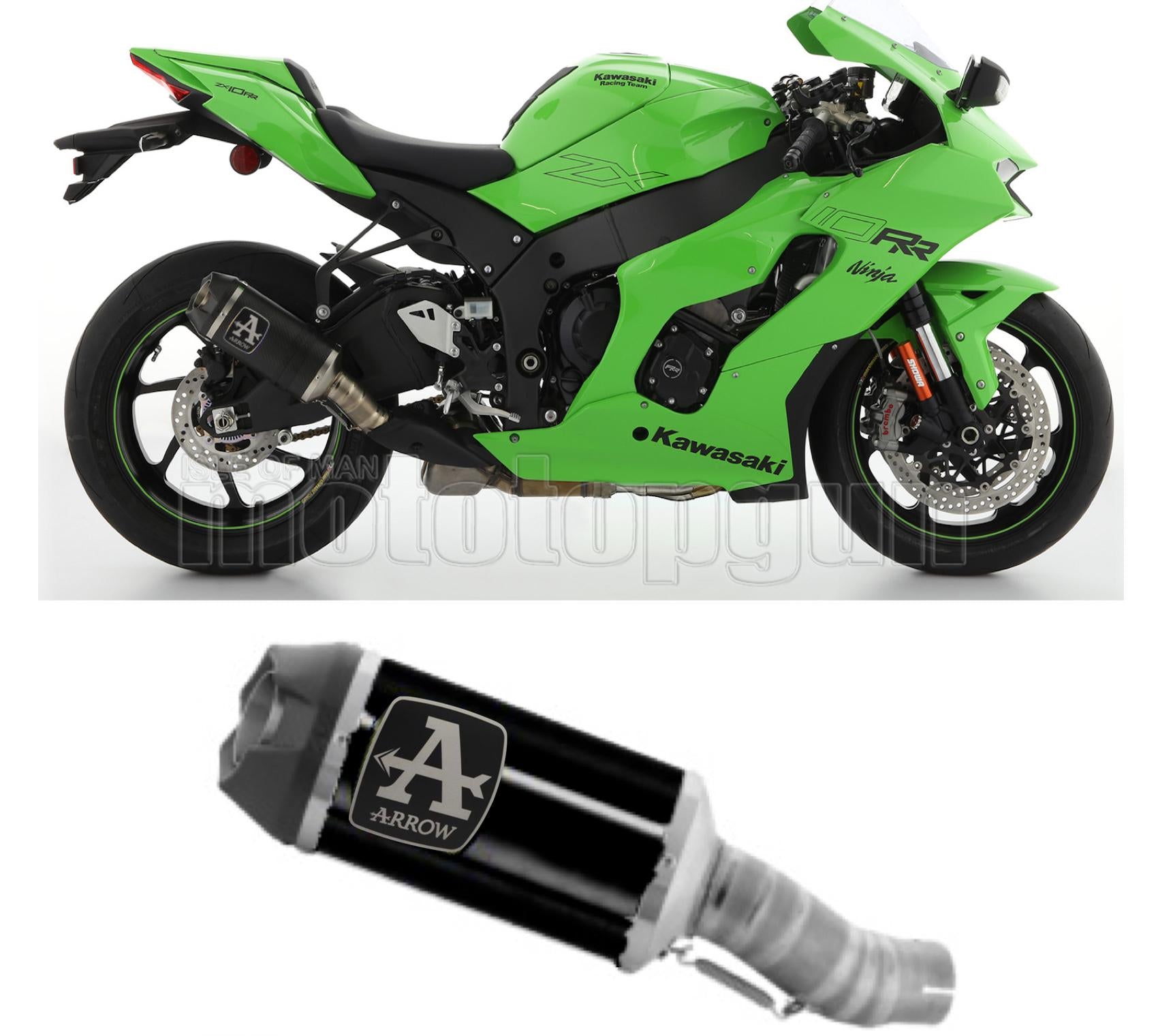 SCARICO OMOLOGATO OPEN ARROW INDY-RACE IN ALLUMINIO NERO CON FONDELLO IN CARBY COMPATIBILE CON KAWASAKI ZX-10R ZX-10 R 21/23