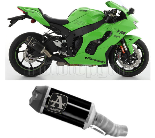 SCARICO OMOLOGATO OPEN ARROW INDY-RACE IN ALLUMINIO NERO CON FONDELLO IN CARBY COMPATIBILE CON KAWASAKI ZX-10RR ZX-10 RR 21/23