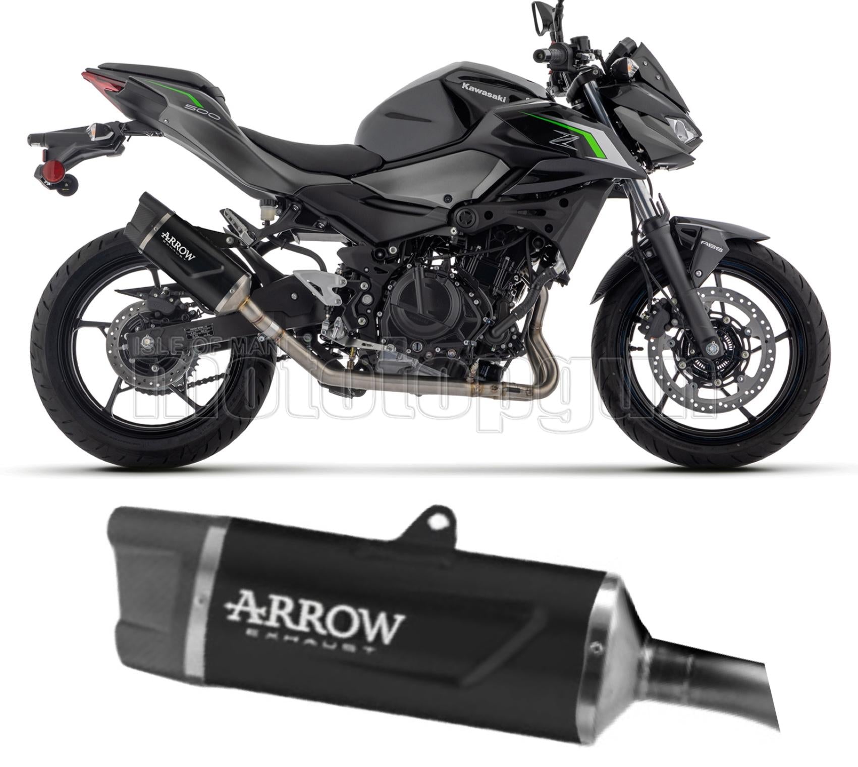 SCARICO OMOLOGATO ARROW INDY-RACE EVO IN ALLUMINIO NERO CON COPPA IN CARBONIO COMPATIBILE CON KAWASAKI Z-500 Z500 2024