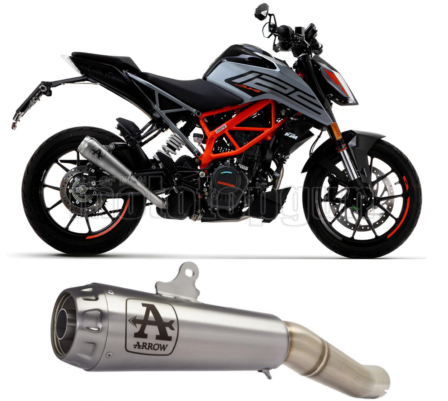 SCARICO OMOLOGATO OPEN ARROW PRO-RACE IN NICHROM CON FONDELLO IN INOX COMPATIBILE CON KTM DUKE 125 21/23