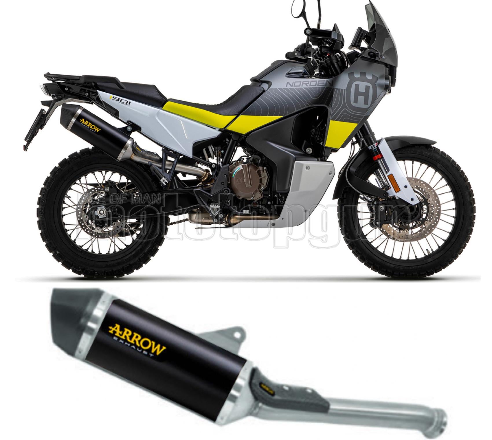 SCARICO OMOLOGATO OPEN ARROW RACE-TECH IN ALLUMINIO NERO CON FONDELLO IN CARBY COMPATIBILE CON HUSQVARNA NORDEN 901 22/23