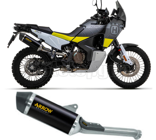 SCARICO OMOLOGATO OPEN ARROW RACE-TECH IN ALLUMINIO NERO CON FONDELLO IN CARBY COMPATIBILE CON HUSQVARNA NORDEN 901 22/23