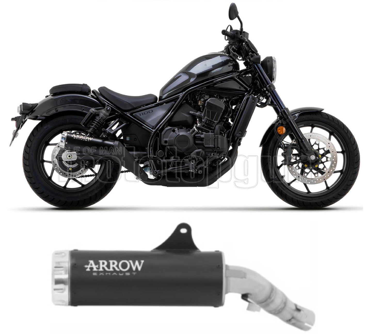 SCARICO RACE ARROW REBEL IN ALLUMINIO NERO CON FONDELLO IN ALLUMINIO NERO COMPATIBILE CON HONDA CMX 1100 REBEL 21/23