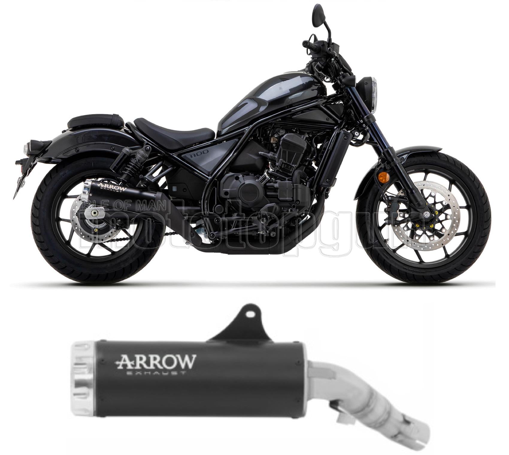SCARICO RACE ARROW REBEL IN ALLUMINIO NERO CON FONDELLO IN ALLUMINIO NERO COMPATIBILE CON HONDA CMX 1100 REBEL 21/23