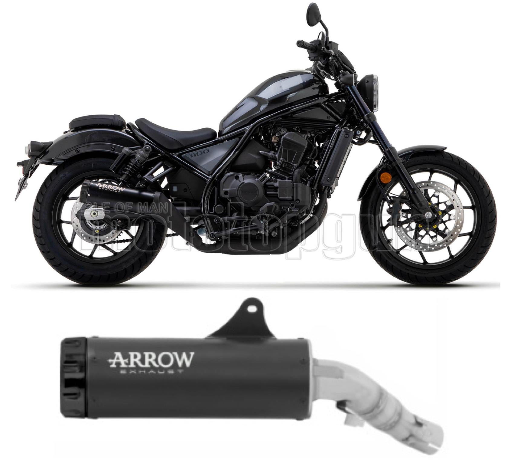 SCARICO RACE ARROW REBEL IN ALLUMINIO NERO CON FONDELLO IN ALLUMINIO COMPATIBILE CON HONDA CMX 1100 REBEL 21/23