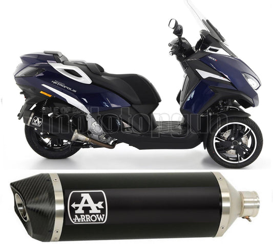 SCARICO RACE DIAMETRO 60 ARROW URBAN IN ALLUMINIO NERO CON FONDELLO IN CARBY COMPATIBILE CON PEUGEOT METROPOLIS 400 17/21