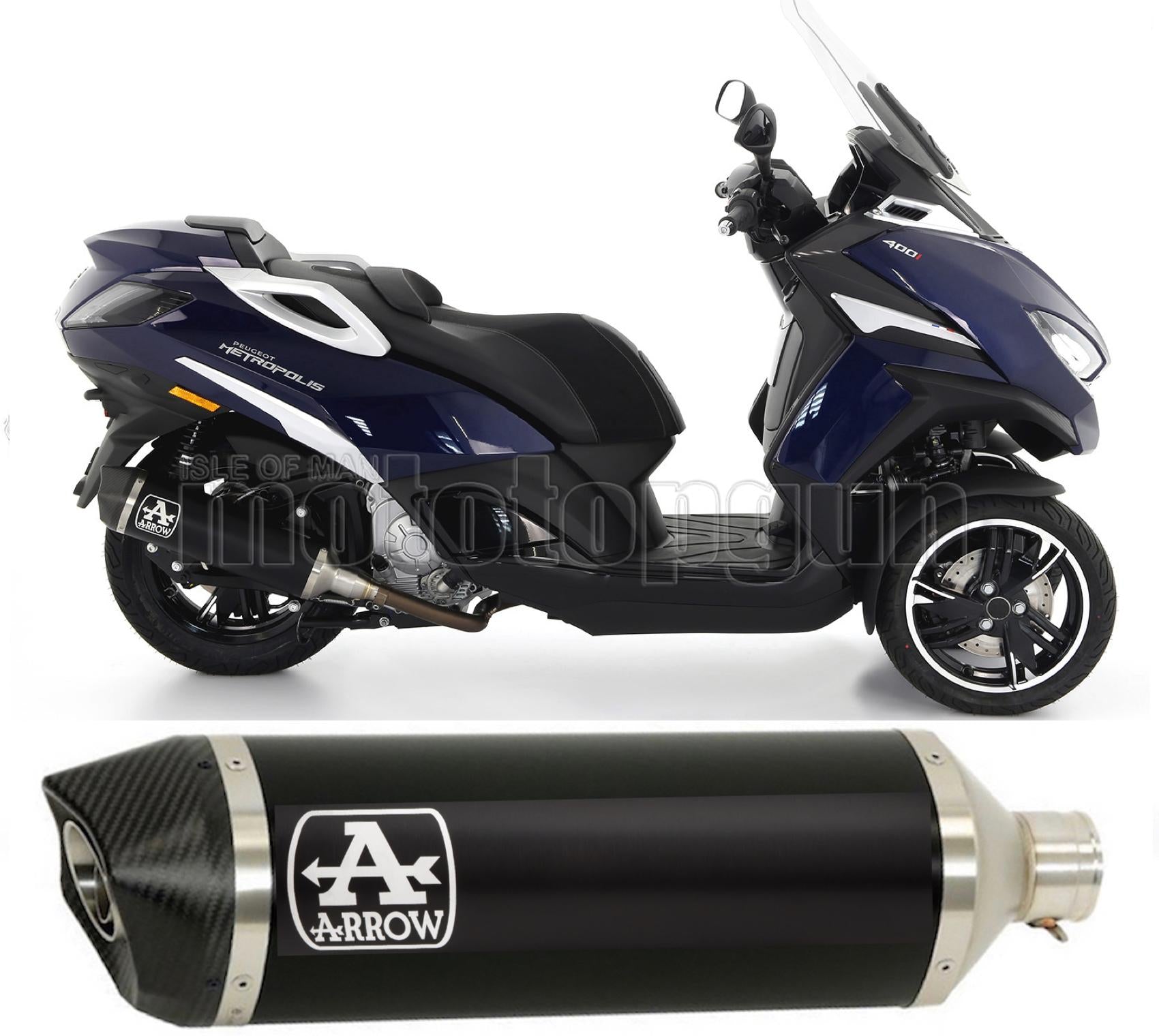 SCARICO RACE DIAMETRO 60 ARROW URBAN IN ALLUMINIO NERO CON FONDELLO IN CARBY COMPATIBILE CON PEUGEOT METROPOLIS 400 17/21