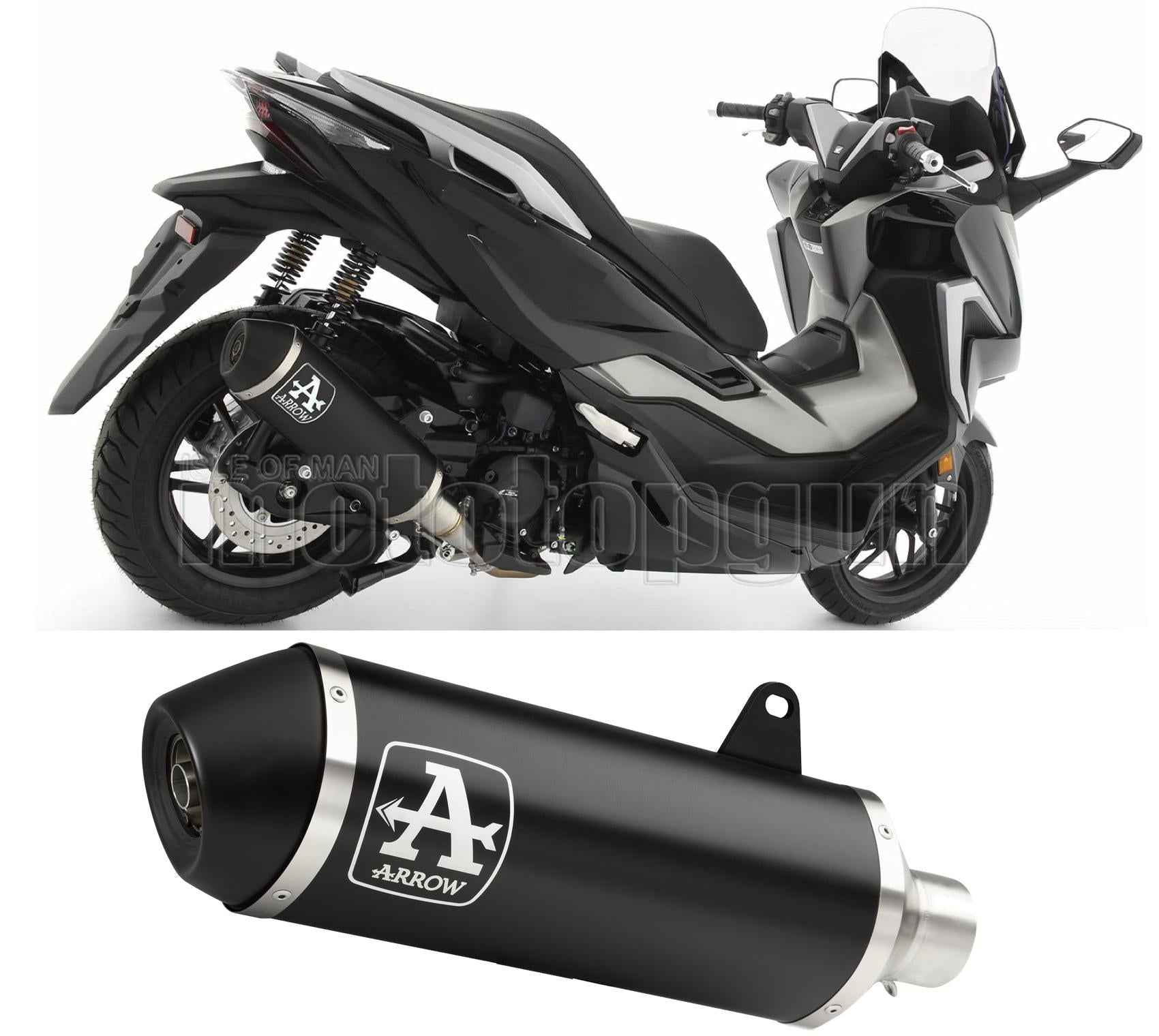 RACCORDO OPEN ARROW URBAN IN ALLUMINIO NERO CON FONDELLO IN INOX NERO COMPATIBILE CON HONDA FORZA 350 21/23